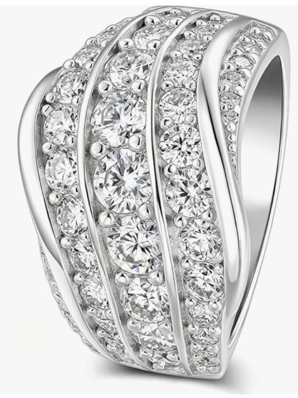 NWT Moissanite White Gold Plated Silver Ring Size 7